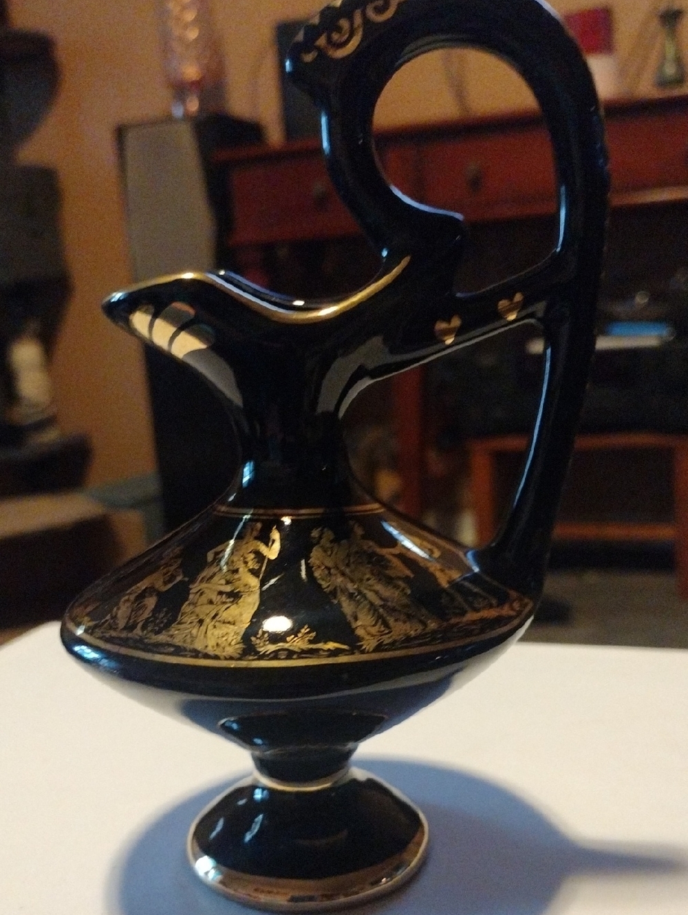 Black and Gold Decorative Ewer Vase